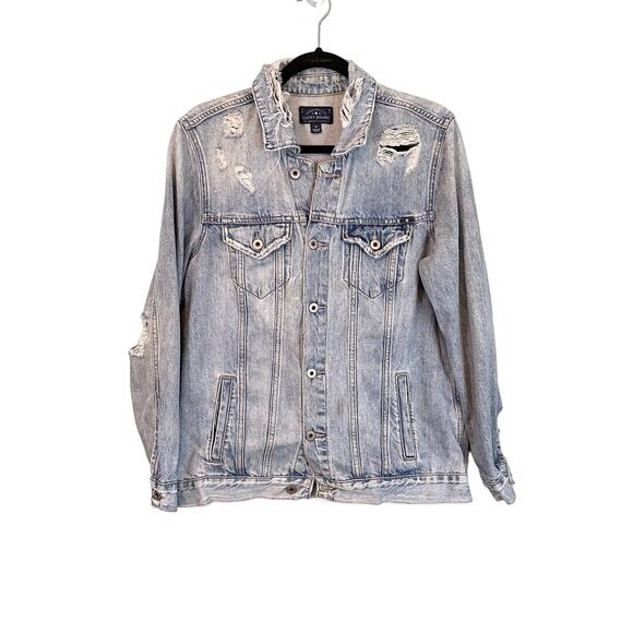 Lucky Brand Women Light Blue Long Sleeve Distressed Denim Button Up Shirt Medium - Picture 1 of 11